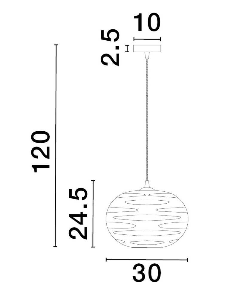 Maßzeichnung der Evleen Pendelleuchte Ø 30cm Schwarz, Grau mit detaillierten Abmessungen.