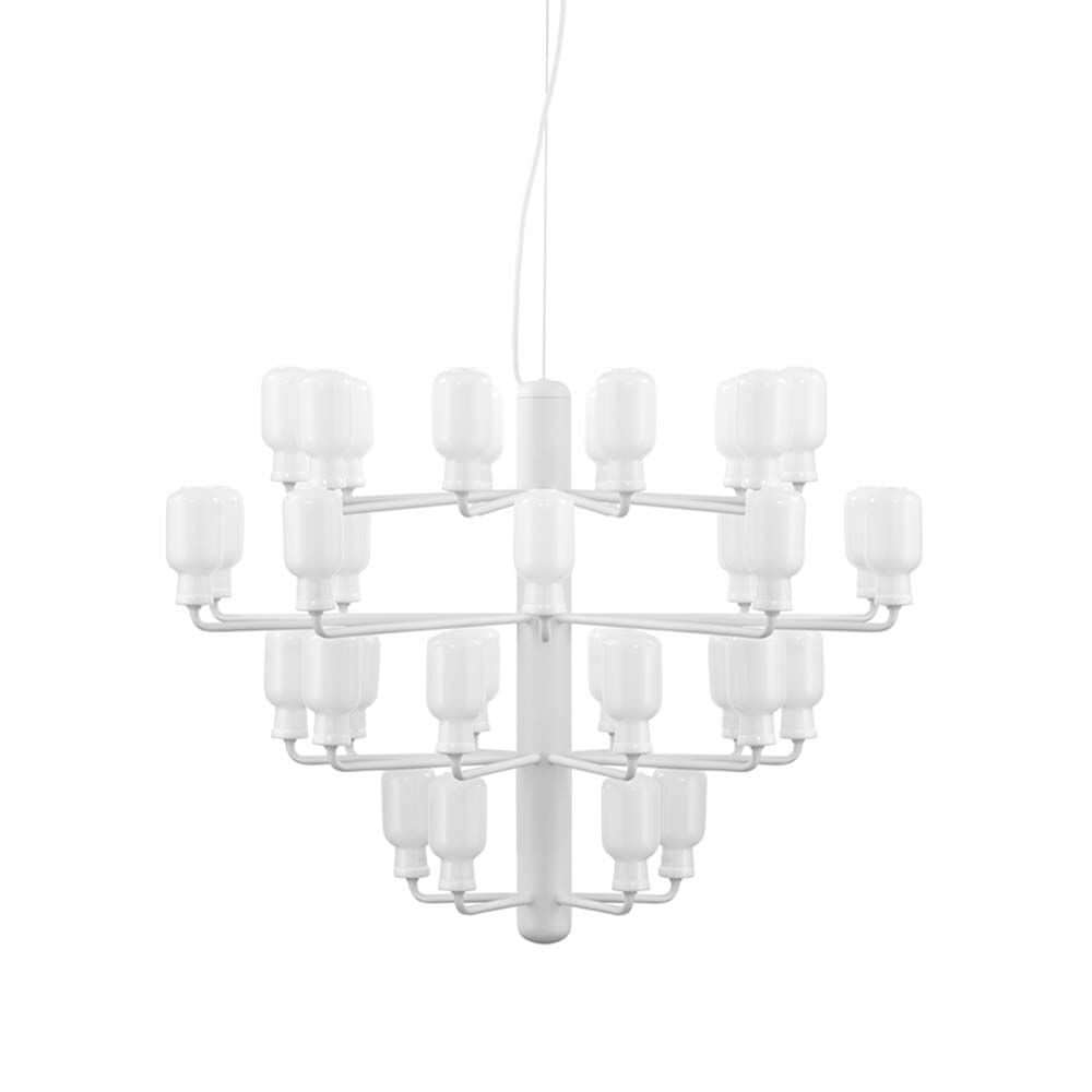 Exklusiver Kronleuchter Amp Ø85cm Weiß mit voluminöser ovaler Form und zierlichen Leuchtenarmen.
