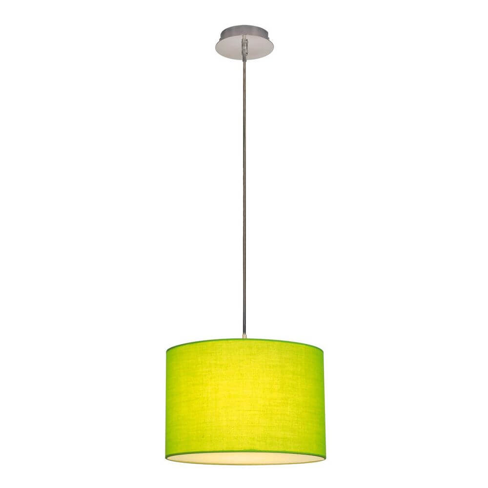 Fenda E27 Pendelabhängung in Chrom mit grünem Schirm, ideal für moderne Wohnräume und als Hingucker.