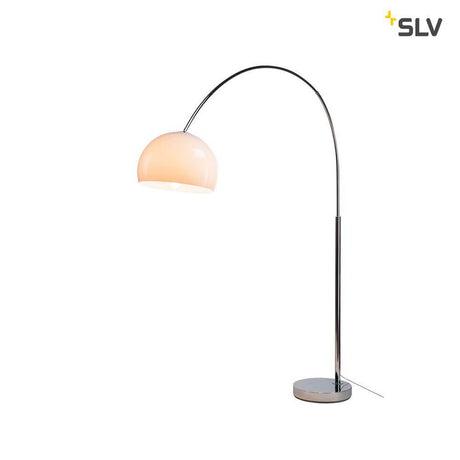 Fenda Bow Basis E27 Bogenlampe Chrom (ohne Schirm) mit gebogenem Arm und moderner Basis.