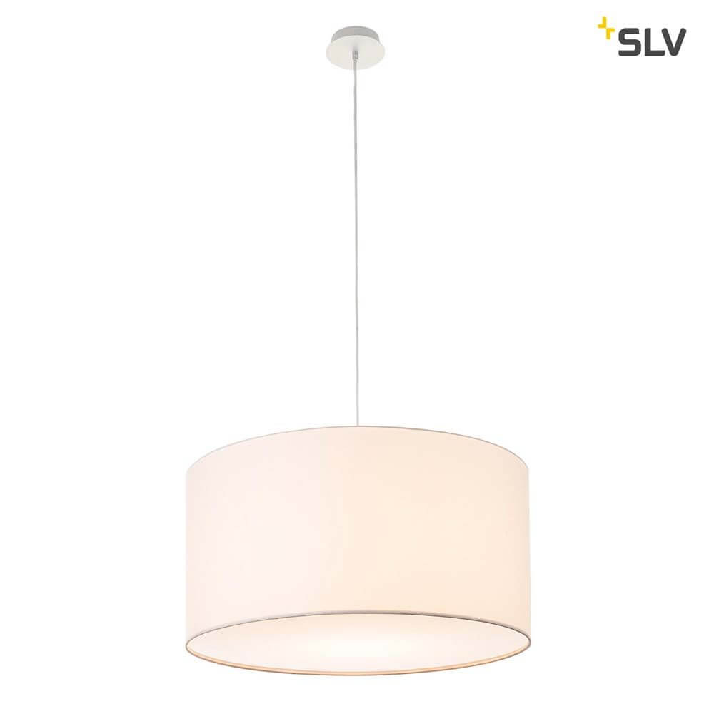 Fenda Leuchtenschirm Ø 70cm Weiß hängende Lampe aus weißem Textil mit schlanken Stahlpendel.