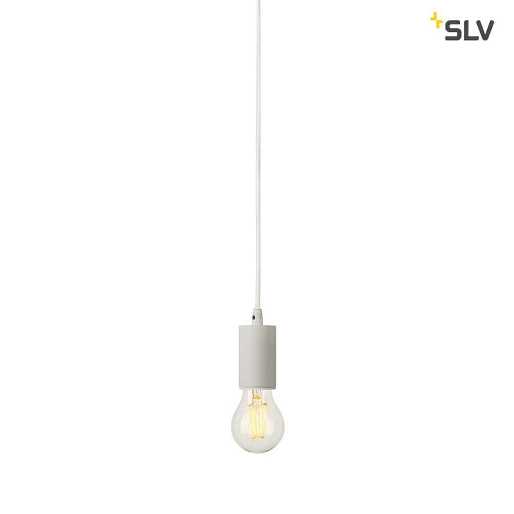 Fitu Pendelleuchte A60 Rund Weiß 5m Kabel mit offenem Kabelende und E27 Sockel für LED-Leuchtmittel.