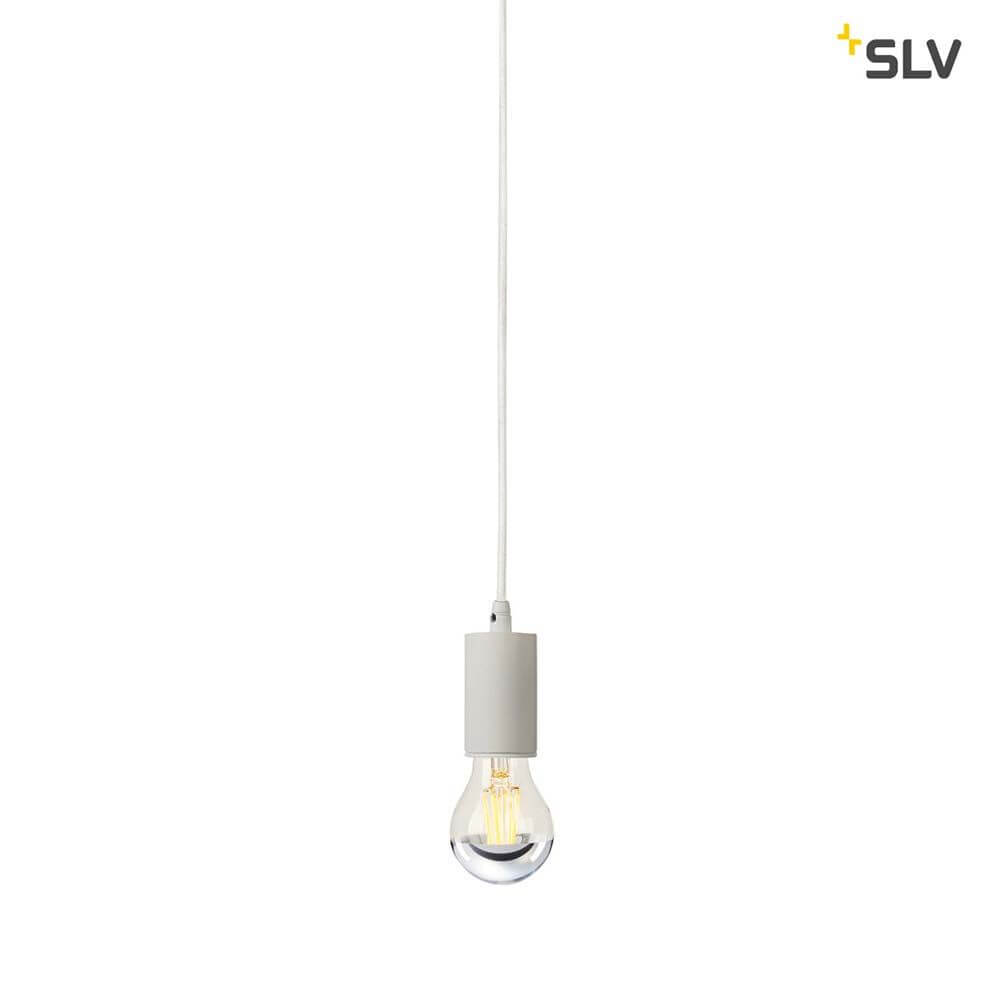 Fitu Pendelleuchte A60 Rund Weiß 5m Kabel - elegante Pendellampe mit offenem Kabelende und E27 Sockel.