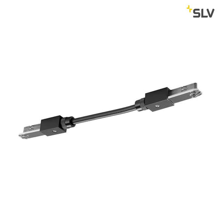 Connecteur flexible pour rail électrique D-Track 2 phases noir avec une longueur de câble de 13,5 cm et une alimentation flexible.