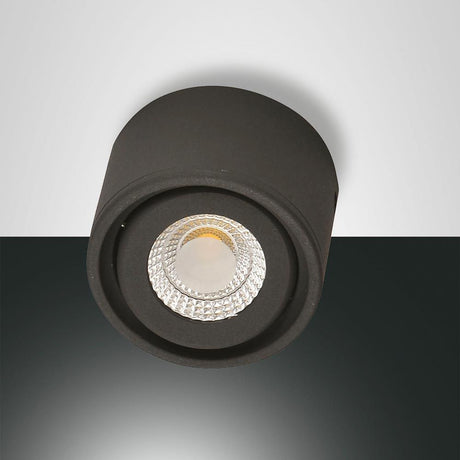 Anzio Spot Anthrazit von Fabas Luce mit schwenkbarem LED-Leuchtenkopf für gezielte Beleuchtung.