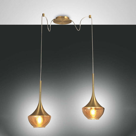 Apollo Pendellampe aus Metall mit zwei goldenen Leuchten und elegantem Design.