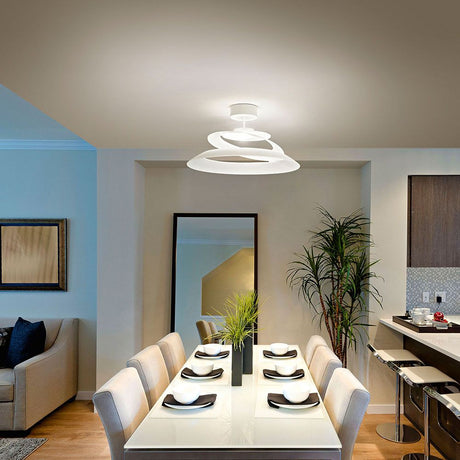 Aragon LED Deckenleuchte Glas Weiß über einem modernen Esszimmer-Tisch mit eleganter Einrichtung.