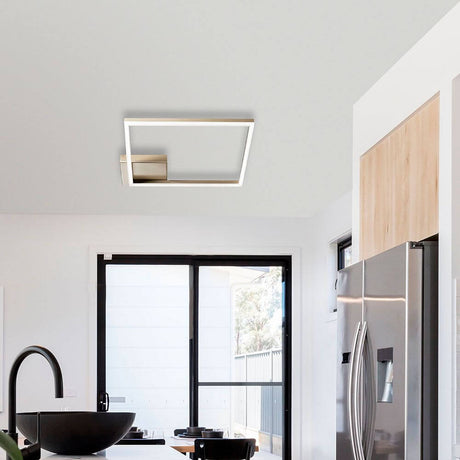Bard LED Deckenleuchte Metall 42cm in stilvollem Weiß im modernen Raum mit großen Fenstern.