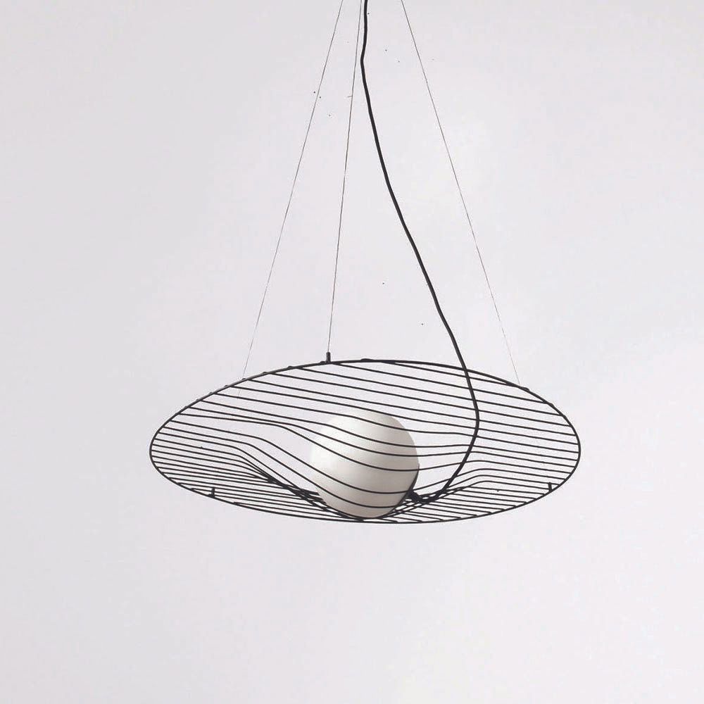 Homa Hängelampe Ø 70cm Schwarz, moderne Draht-Pendelleuchte mit Opalglas, elegantes Design