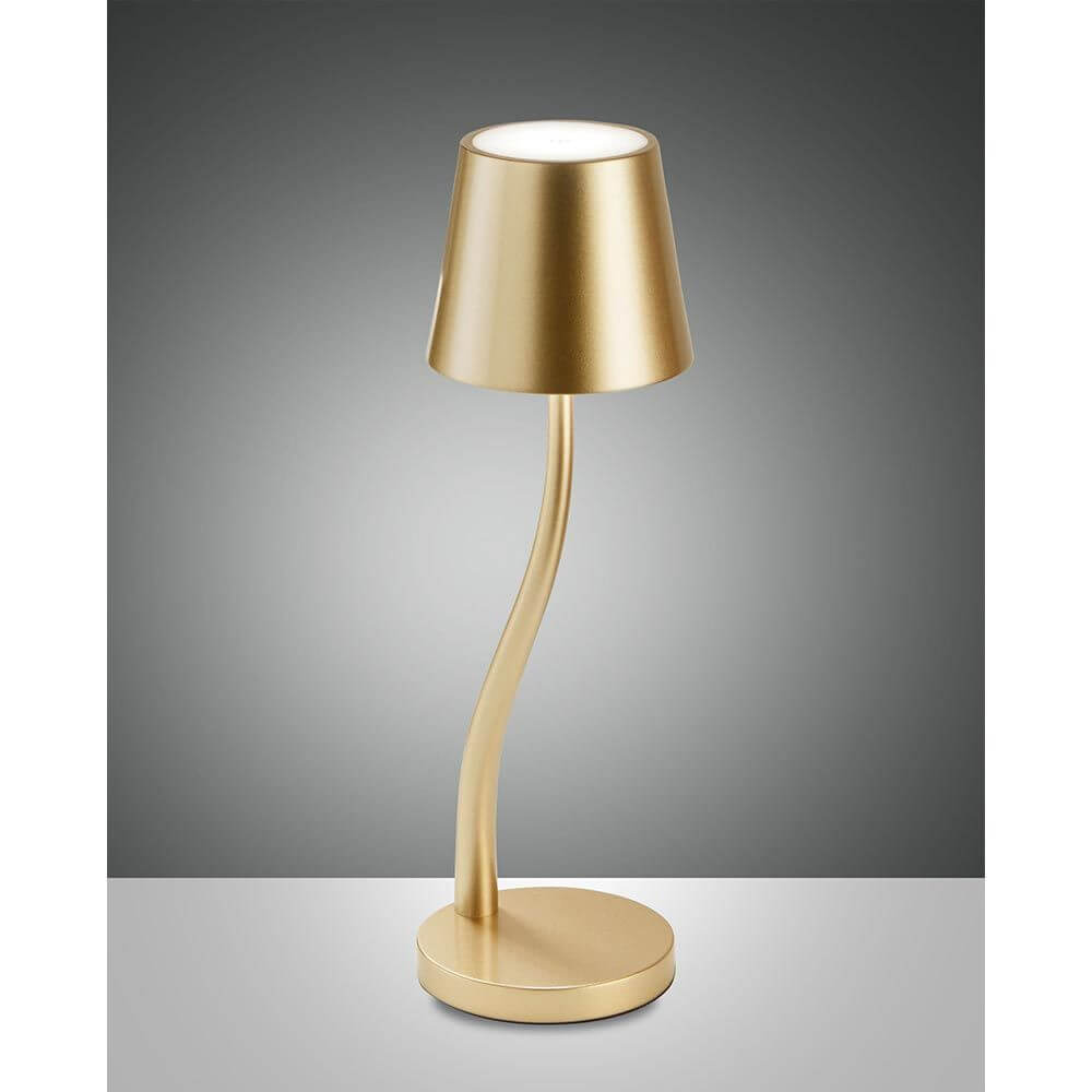 Judy LED Akku-Tischlampe mit Touch-Dimmer IP54 in elegantem Gold, dimmbar und kippsicher