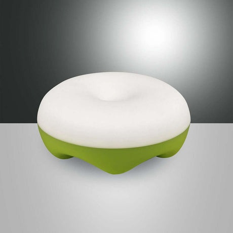 LED Rechargeable table lamp Bluma on a neutral background, round shape with a green base and white diffuser.