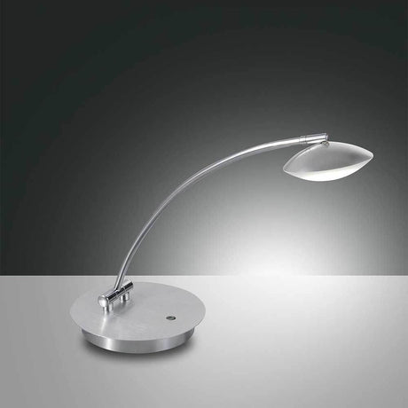 LED Tischleuchte Hale Ø 18cm in modernem Design mit gebogenem Arm und effizientem Licht.