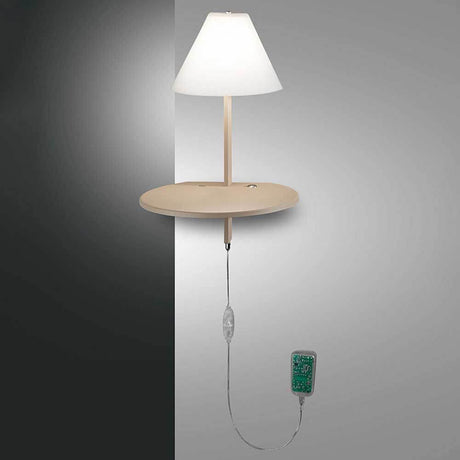 LED Wandlampe Goodnight Metall an einer Wand mit integriertem Tisch und Fernbedienung
