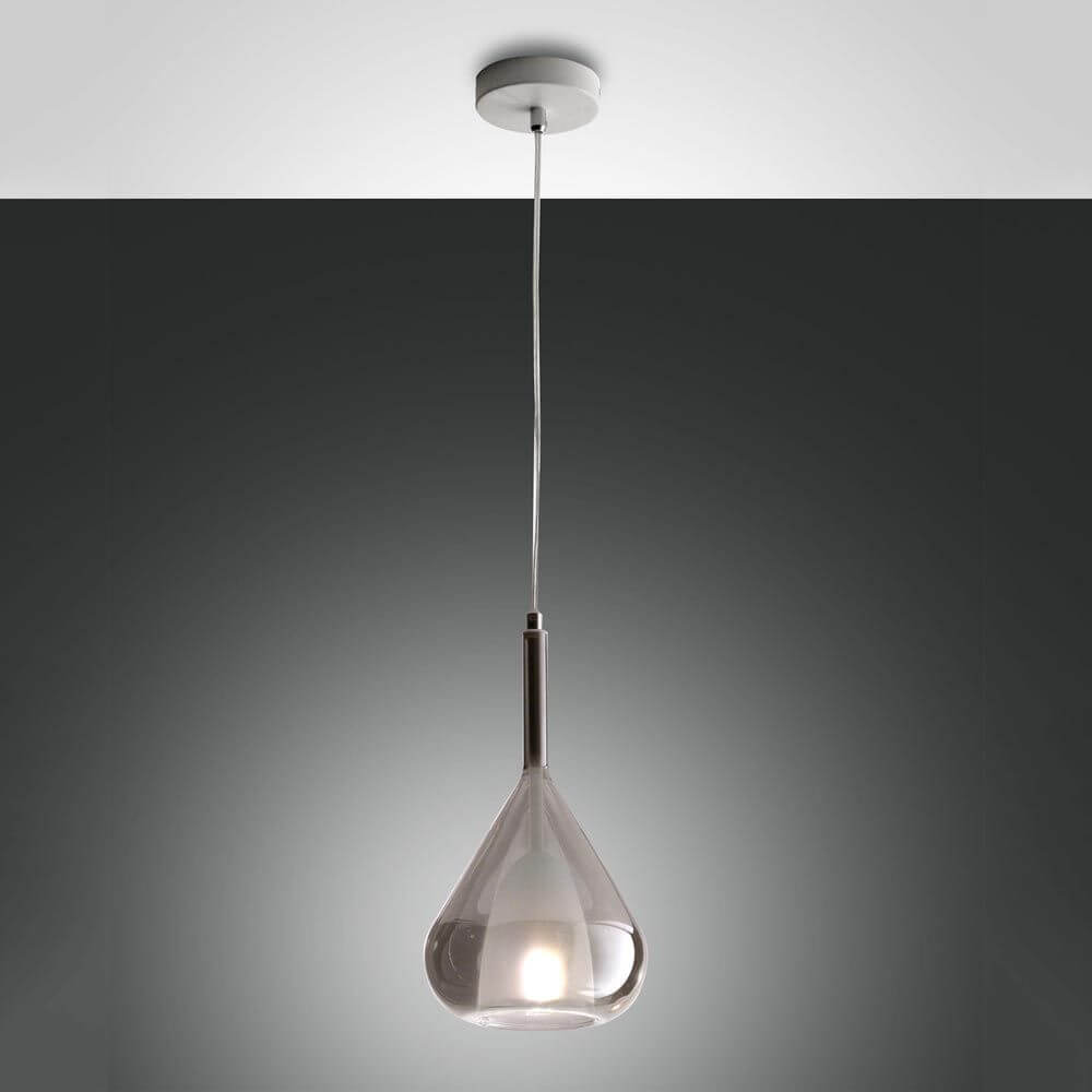 Lila extravagante Pendelleuchte aus Rauchglas, elegante Hängelampe in modernem Design mit Rauchglas.