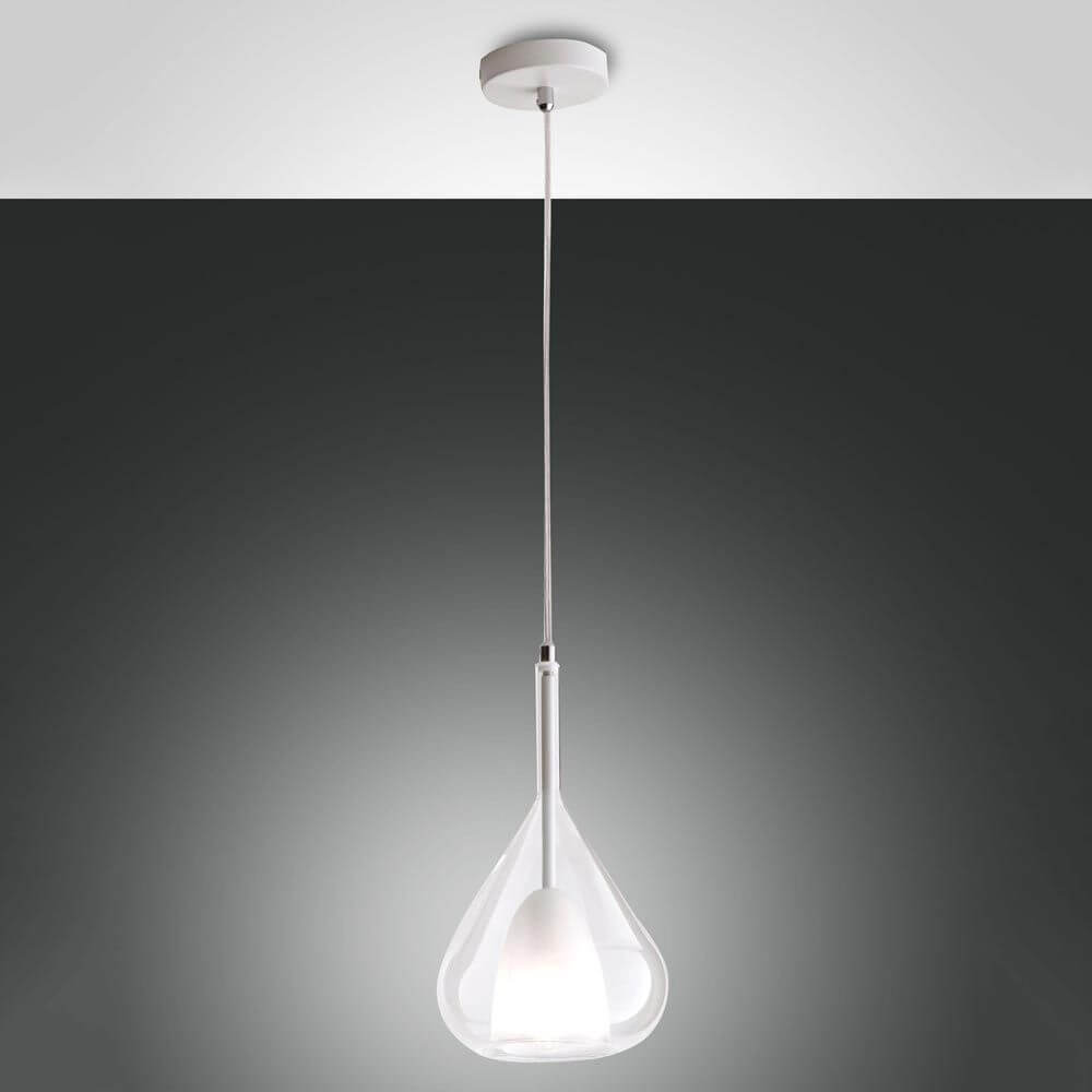 Lila moderne Glas-Pendelleuchte Transparent mit warmem Licht und transparentem Borsilikatglas.