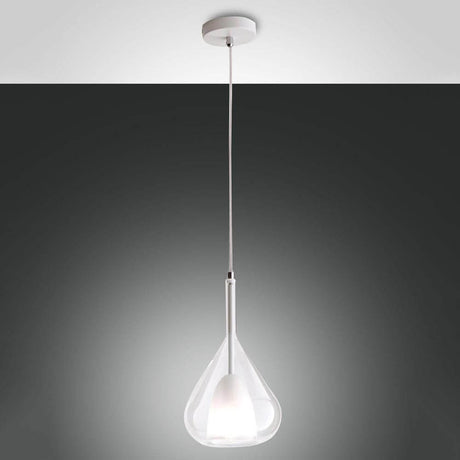 Lila moderne Glas-Pendelleuchte Transparent mit warmem Licht und transparentem Borsilikatglas.