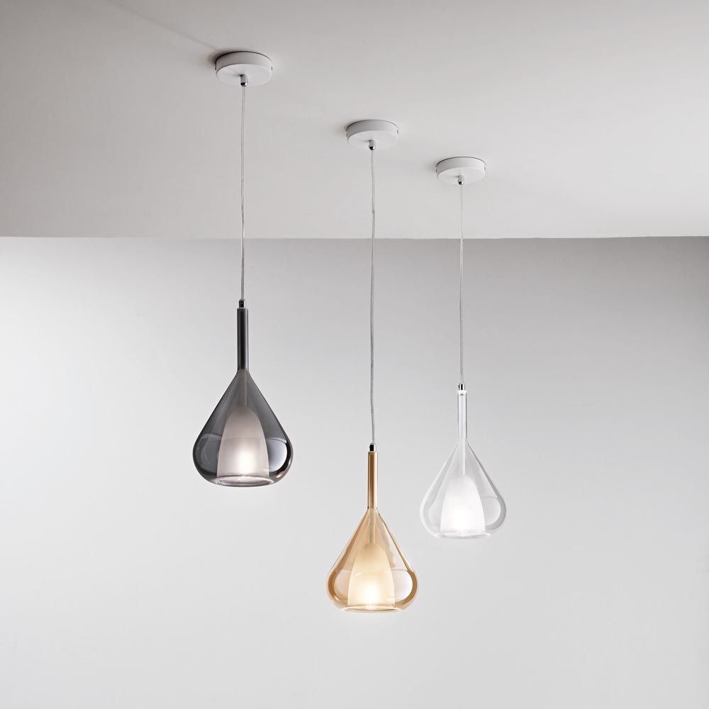 Lila moderne Glas-Pendelleuchte Transparent in verschiedenen Farben für warmes Raumlicht.