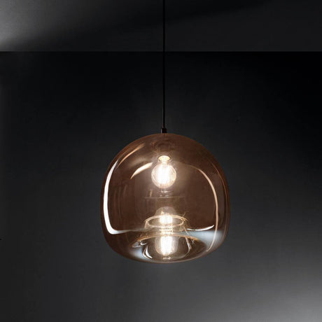 Maia elegant glas pendel i rav med to E27 Stikkontakt, ideel til spisebord.