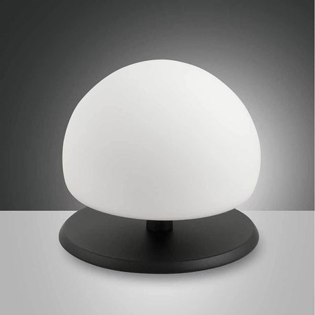 Morgana Tischleuchte Ø 15cm elegante halbtransparente Lampe auf schwarzem Sockel.