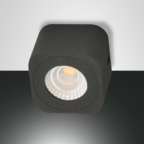 Palmi Spot Anthrazit - quadratischer Aufbau-Spot mit LED und kreisförmiger Abstrahlfläche.