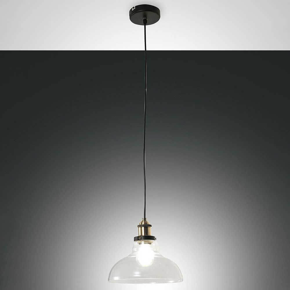 Pendelleuchte Olos Ø 25cm in modernem Design mit klarem Glas und stilvollem Metallaufsatz.