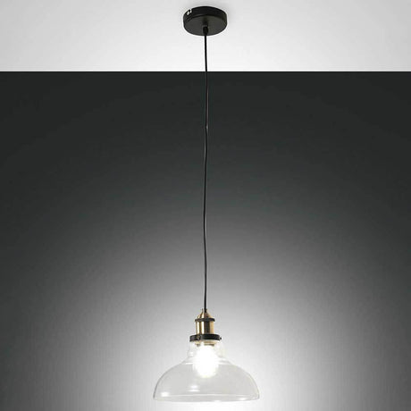 Pendelleuchte Olos Ø 25cm in modernem Design mit klarem Glas und stilvollem Metallaufsatz.