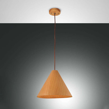 Luminaire suspendu Esino noyer, élégante lampe en bois au design conique, idéale pour les intérieurs modernes.
