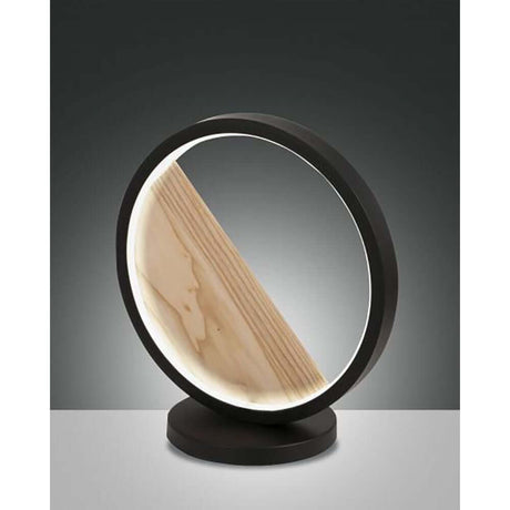Pierre LED Metall-Tischlampe Holz mit integriertem Echtholz Inlay und dimmbaren LED-Bändern.