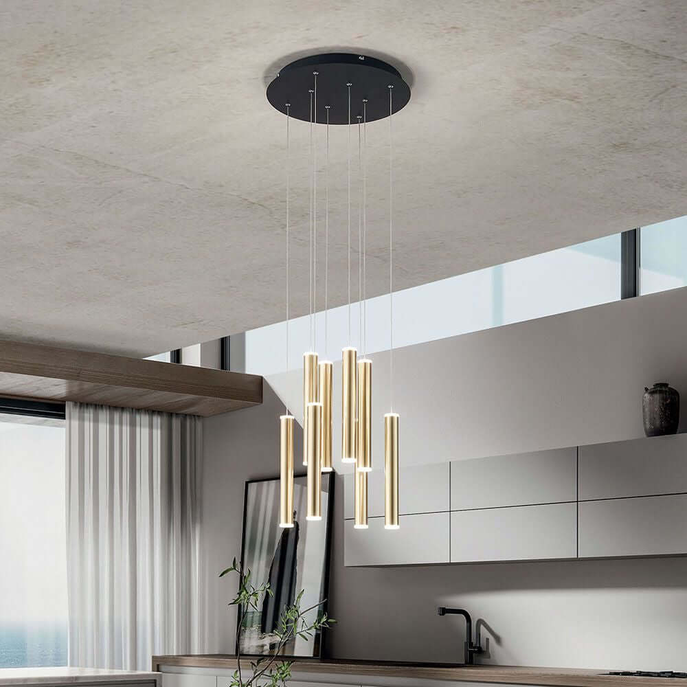 Prado LED Pendellampe 8-flg. Aufhängung im modernen Innenraum mit Ober- und Unterlicht.