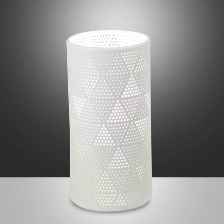 Tischleuchte Micol in Weiß, elegante weiße Lampe mit geometrischem Design.