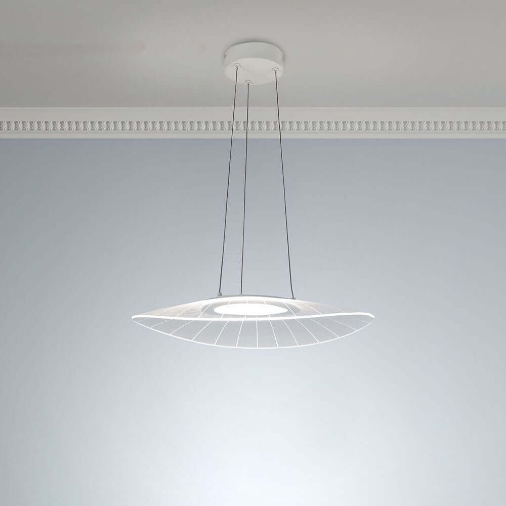 Vela LED Hängelampe Klar - moderne, blendfreie Pendelleuchte mit ovalem Acrylschirm.