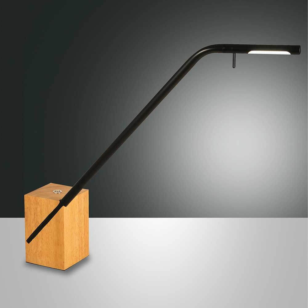 Viktor LED Tischleuchte aus Metall & Holz mit modernem Design und Holzsockel