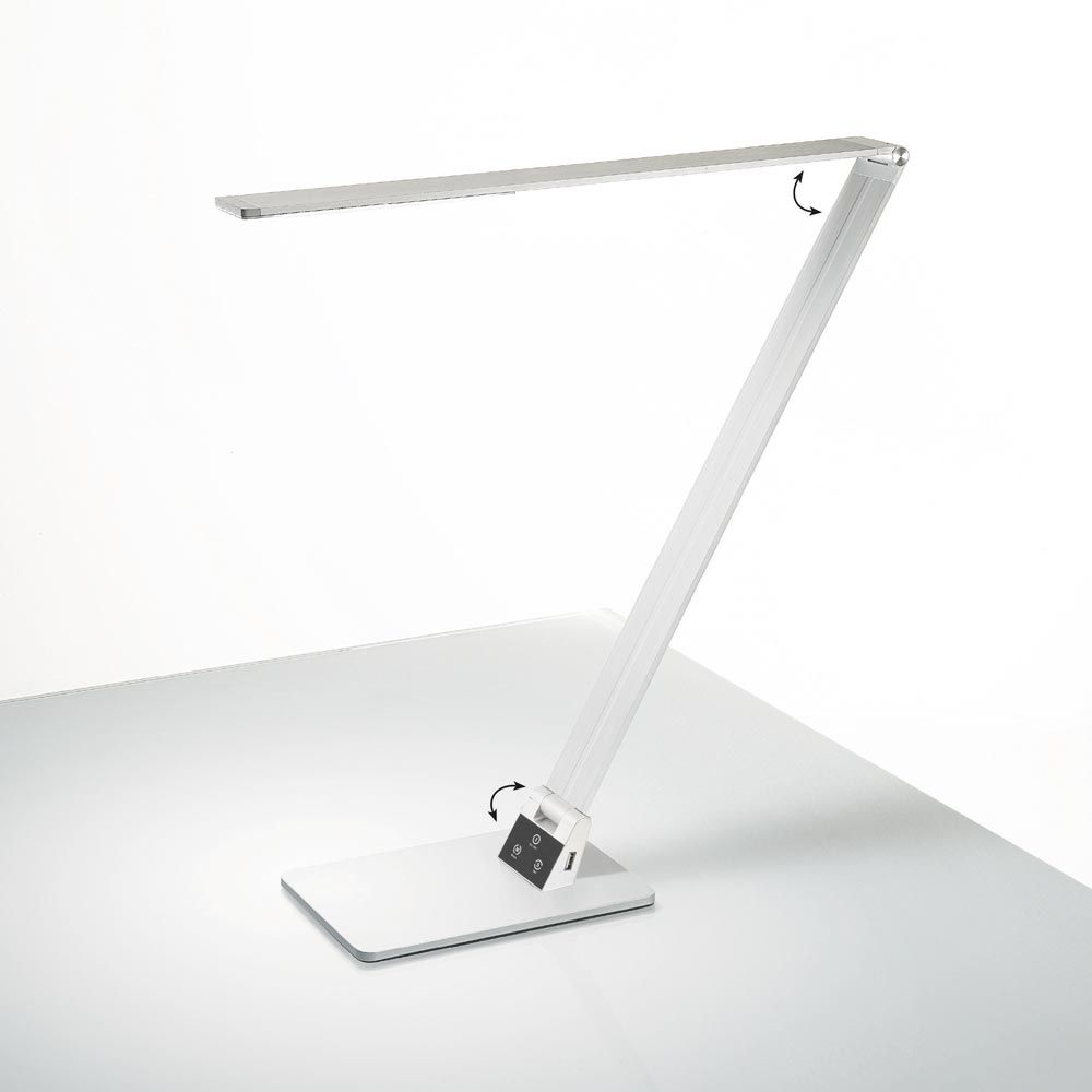 Moderne Wasp Tischleuchte aus Aluminium mit USB-Anschluss und klappbarem LED-Arm in elegantem Design.
