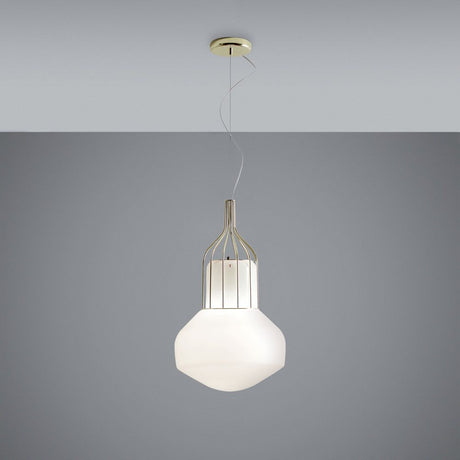 Fabbian Aérostat pendant light Ø 33cm with an elegant metal frame in gold and a white lampshade.
