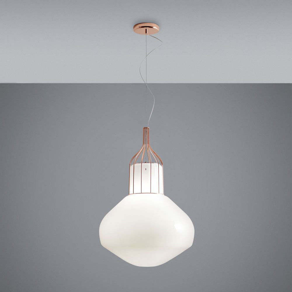 Fabbian Aérostat Pendelleuchte Ø 43cm in Kupfer mit elegantem Käfigdesign.