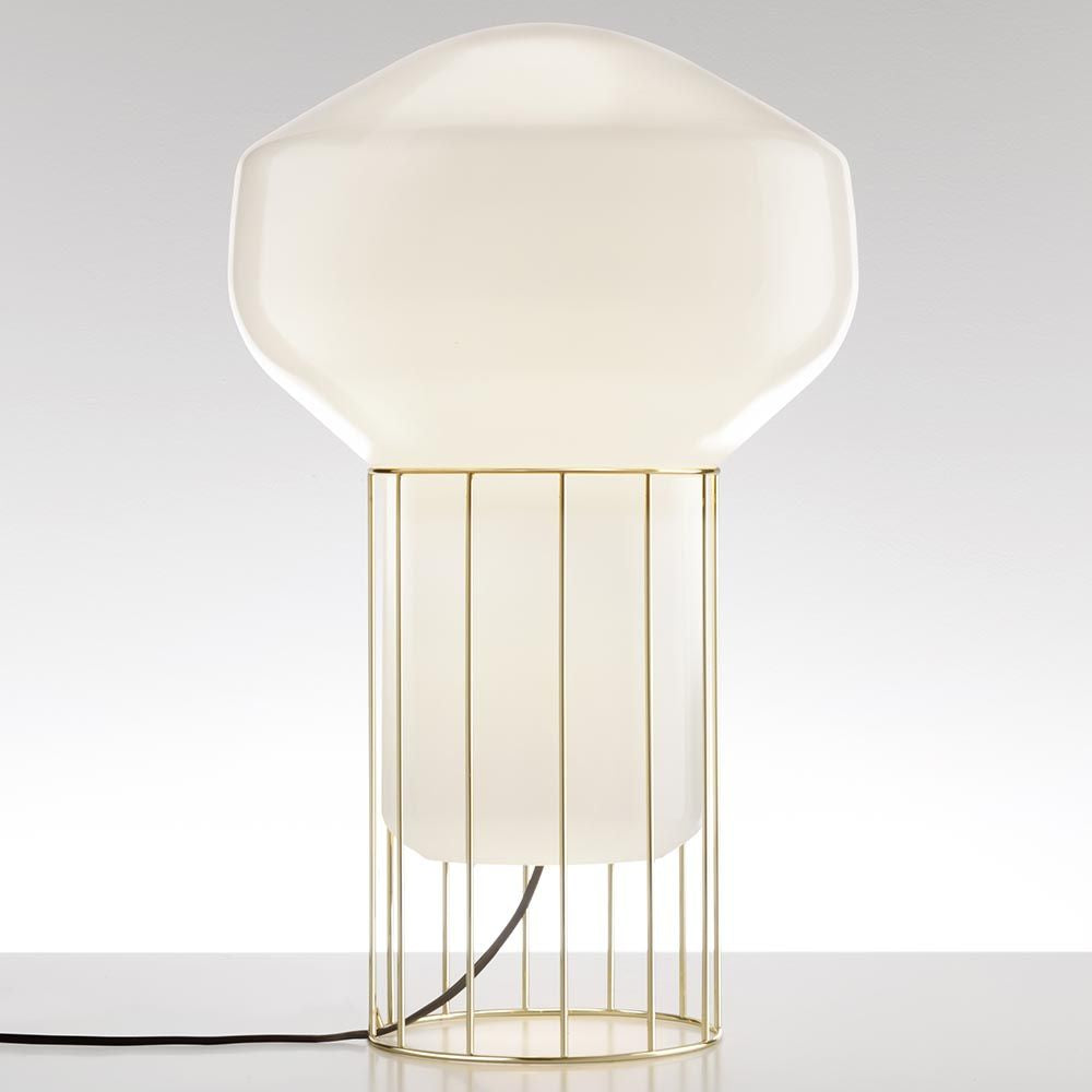 Fabbian Aérostat Tischleuchte Ø 16,7cm mit glänzendem Glasdiffusor und dekorativem goldenen Rahmen