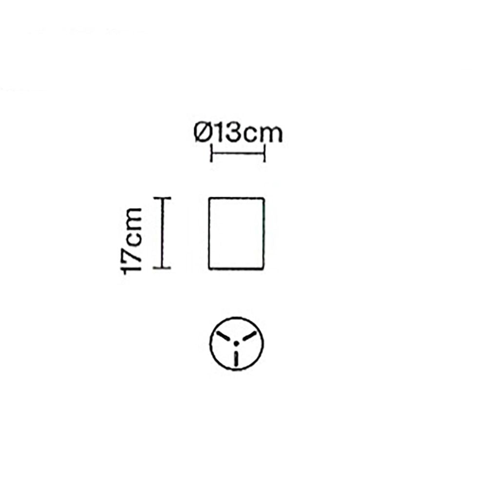 Maßzeichnung für Fabbian Ari Baldachin 25W 1 bis 6-flammig, Ø13 cm, Höhe 17 cm.