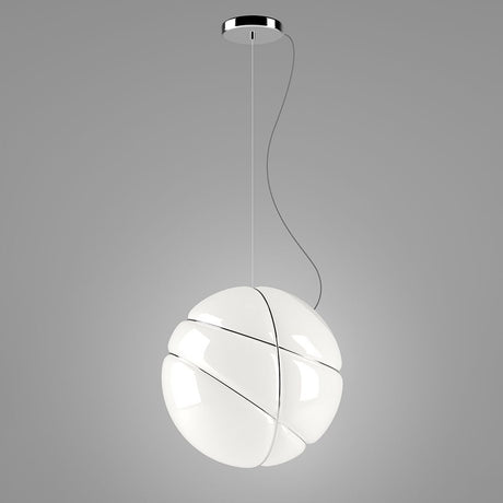 Fabbian Armilla pendellampe takrosett krom med blankt hvitt glass og polerte metallringer.