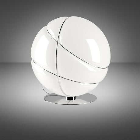 Fabbian Armilla table lamp chrome in an elegant design with white glass diffuser and polished metal rings