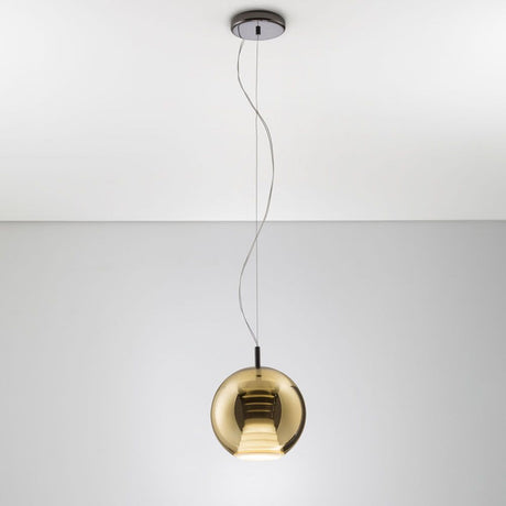 Fabbian Beluga Royal LED pendant light Ø20cm in a golden color, elegant for living rooms and public spaces.