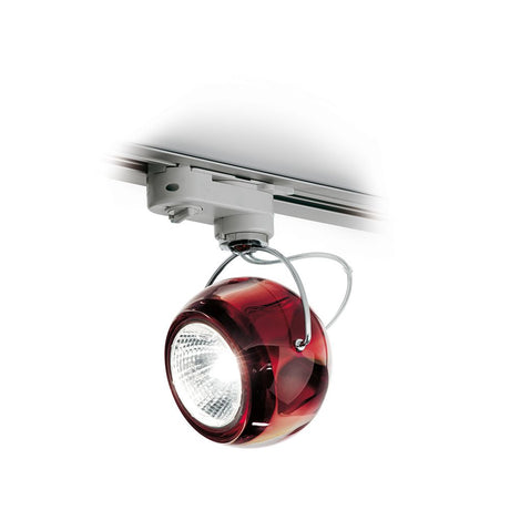 Fabbian Beluga track ceiling light Ø 9cm in red with modern design and warm light.