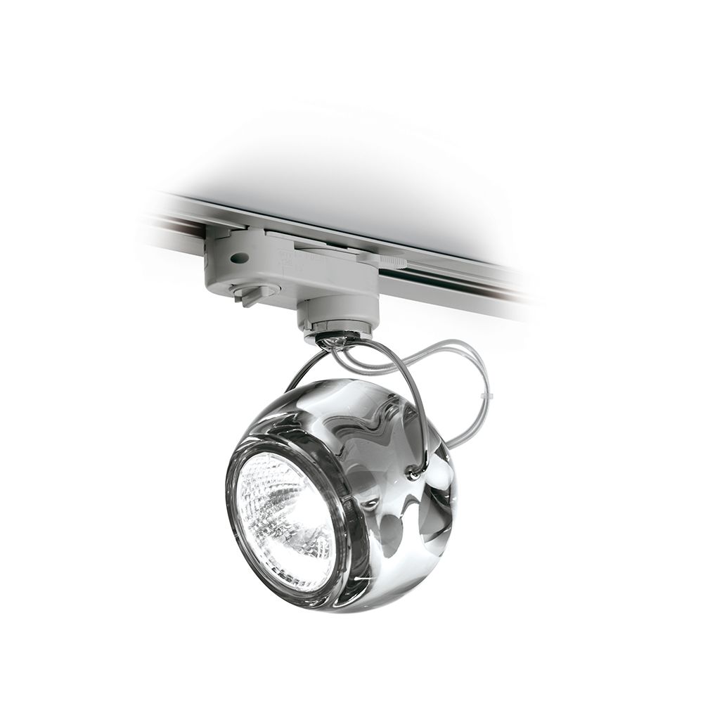 Fabbian Beluga Schienen-Deckenlampe Ø 9cm in klarem Glas, ideal für Essbereich oder Gastronomiebeleuchtung.