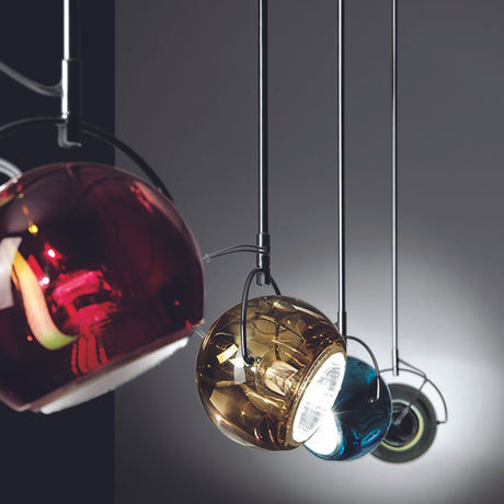 Fabbian Beluga track pendant lamp Ø 9 cm in various colors: red, amber, blue.