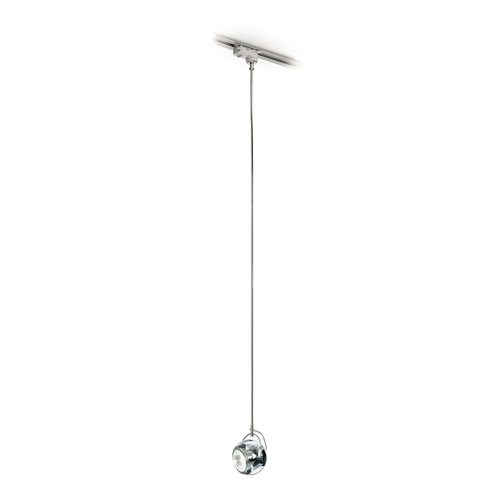 Fabbian Beluga Schienen-Pendellampe Ø 9cm in Silber, moderne Einzelpendelleuchte mit Halogen- und LED-Beleuchtung.