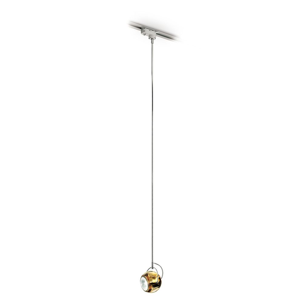 Fabbian Beluga Schienen-Pendellampe Ø 9cm in bernsteinfarbenem Kristall, modern und vielseitig für Essbereiche und Bars.