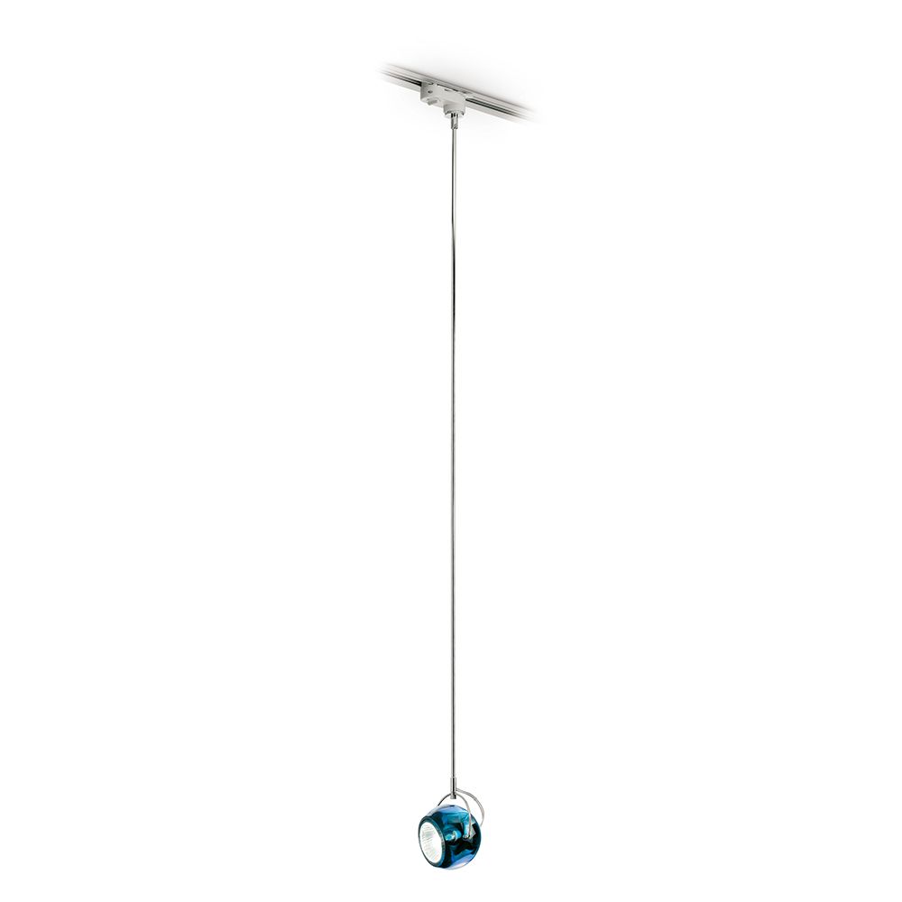 Fabbian Beluga Schienen-Pendellampe Ø 9cm in blau mit modernem Design, ideal für Essbereiche und Bars.