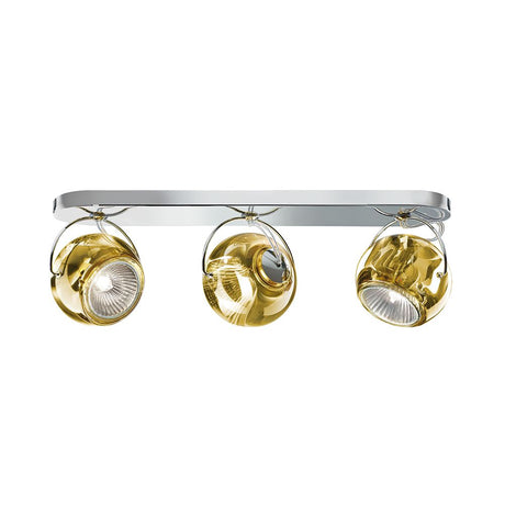 Fabbian Beluga wall and ceiling lamp, 3-light with golden diffusers and modern design.