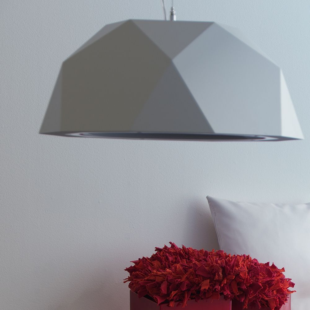 Fabbian Crio Hängeleuchte 180cm in modernem, geometrischem Design mit grauer Oberfläche.