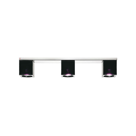 Fabbian Cubetto ceiling light, 3-light with modern design in black and transparent diffuser.