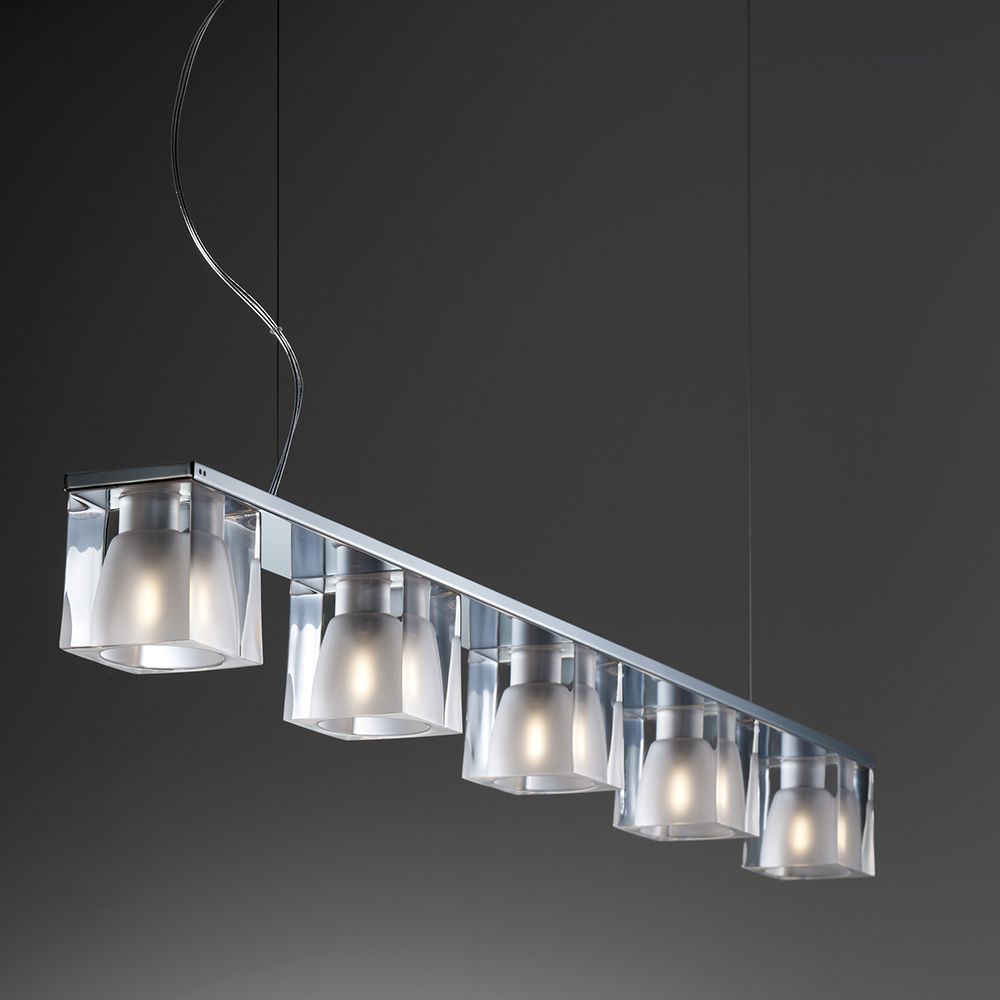 Fabbian Cubetto Pendelleuchte 5-flammig mit klarem Kristall-Diffusor und modernem Design
